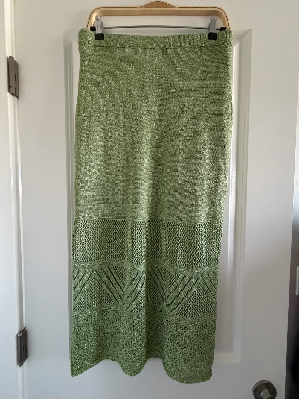 House of Harlow 1960 Olive Green Open Stitch Knit Midi Skirt - L